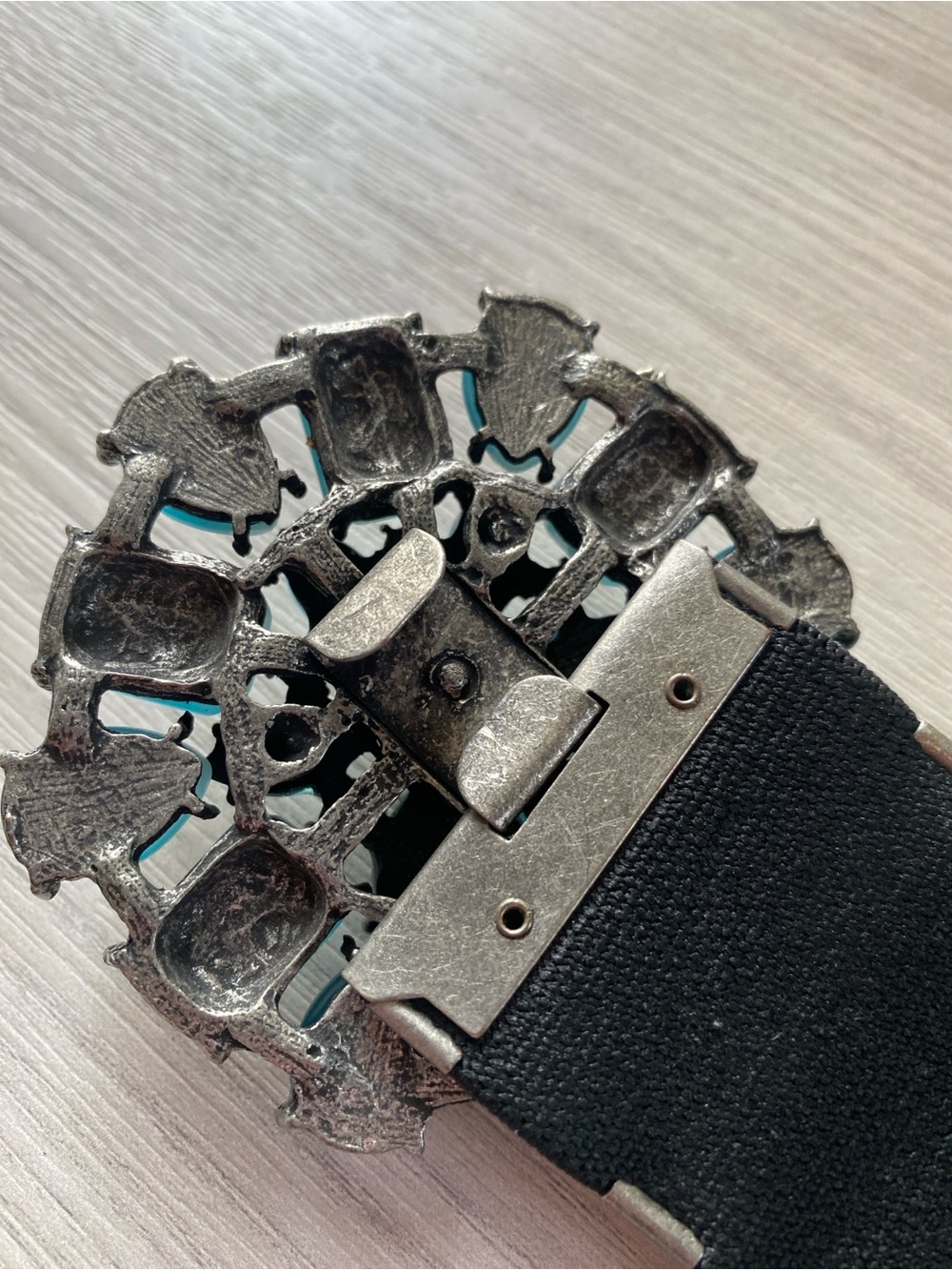 Vintage Turquoise Blue Floral Pewter Belt - Picture 3 of 8